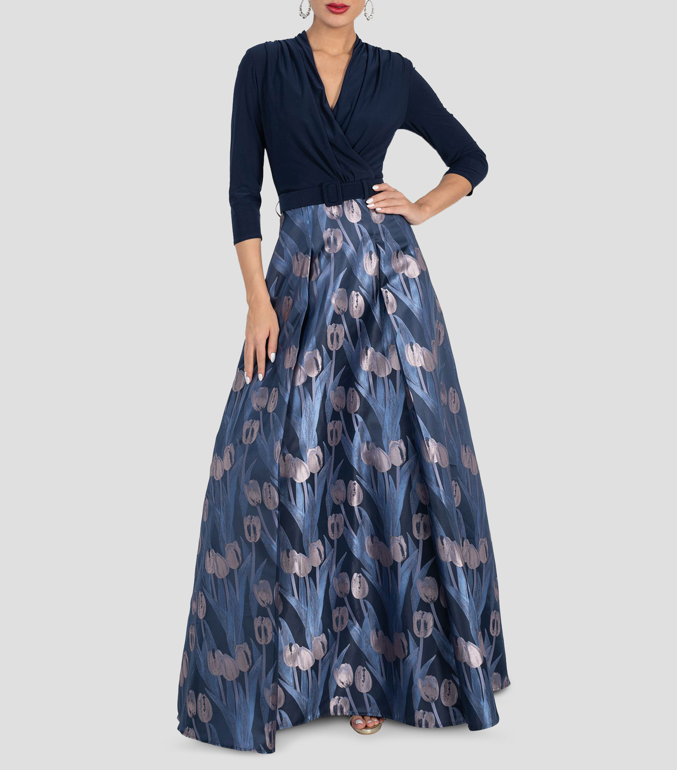 Vestido de fiesta largo estampado Mujer